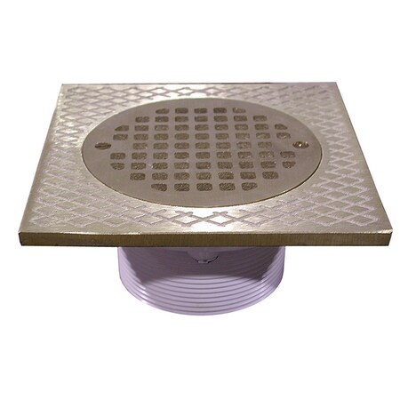 3-1/2 In. IPS PVC Spud With 7 In. Square Top And 5 In. Nickel Bronze Strainer